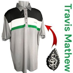 Travis Mathew Men's Striped Colorblock Golf Polo Shirt Multi-Color Size XXLarge